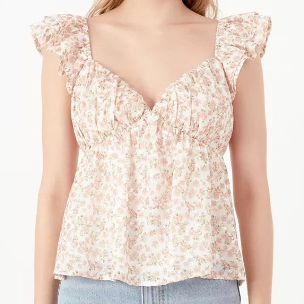 Cropped Floral Print Blouse